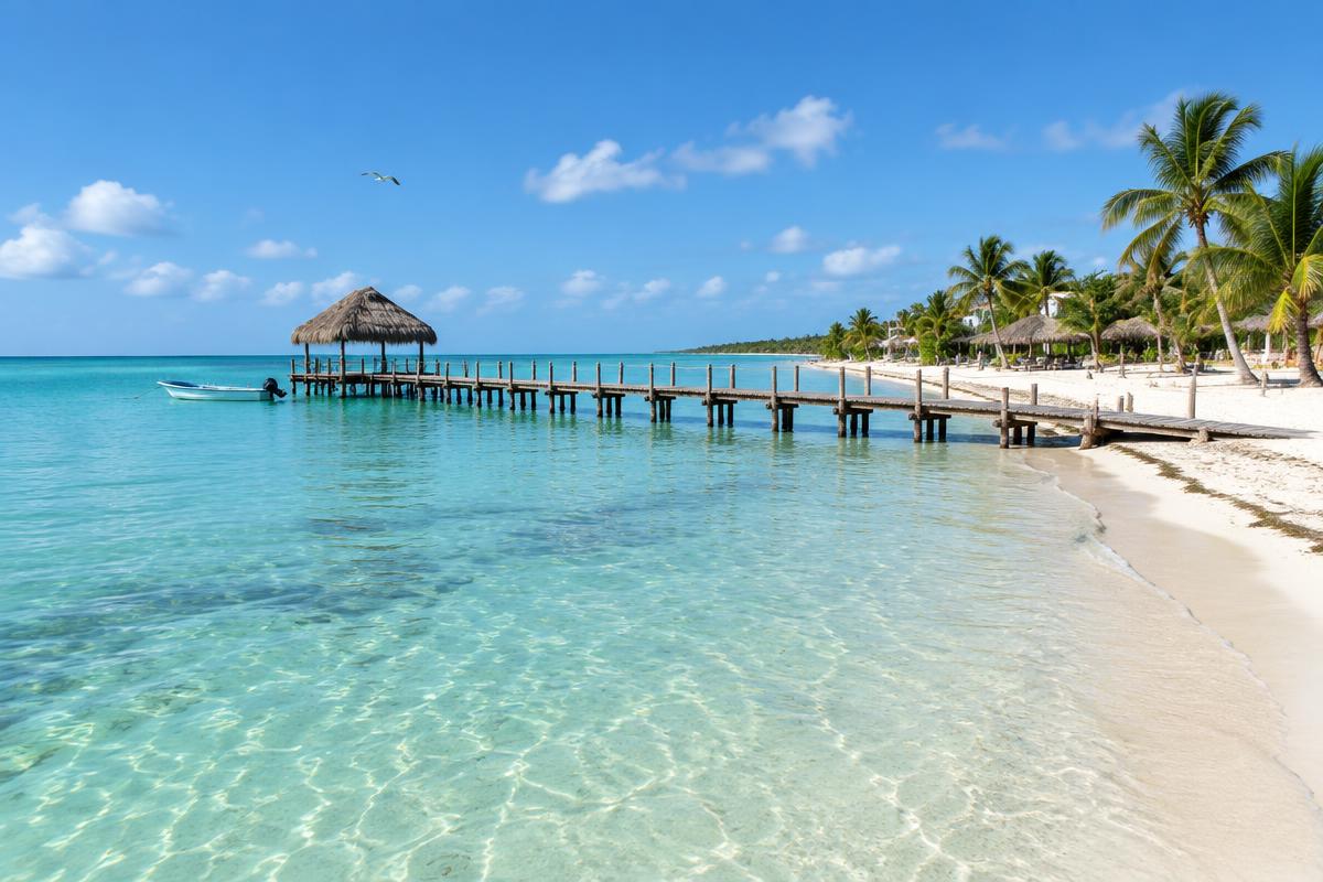 Playa tranquila y poco profunda en Isla Holbox